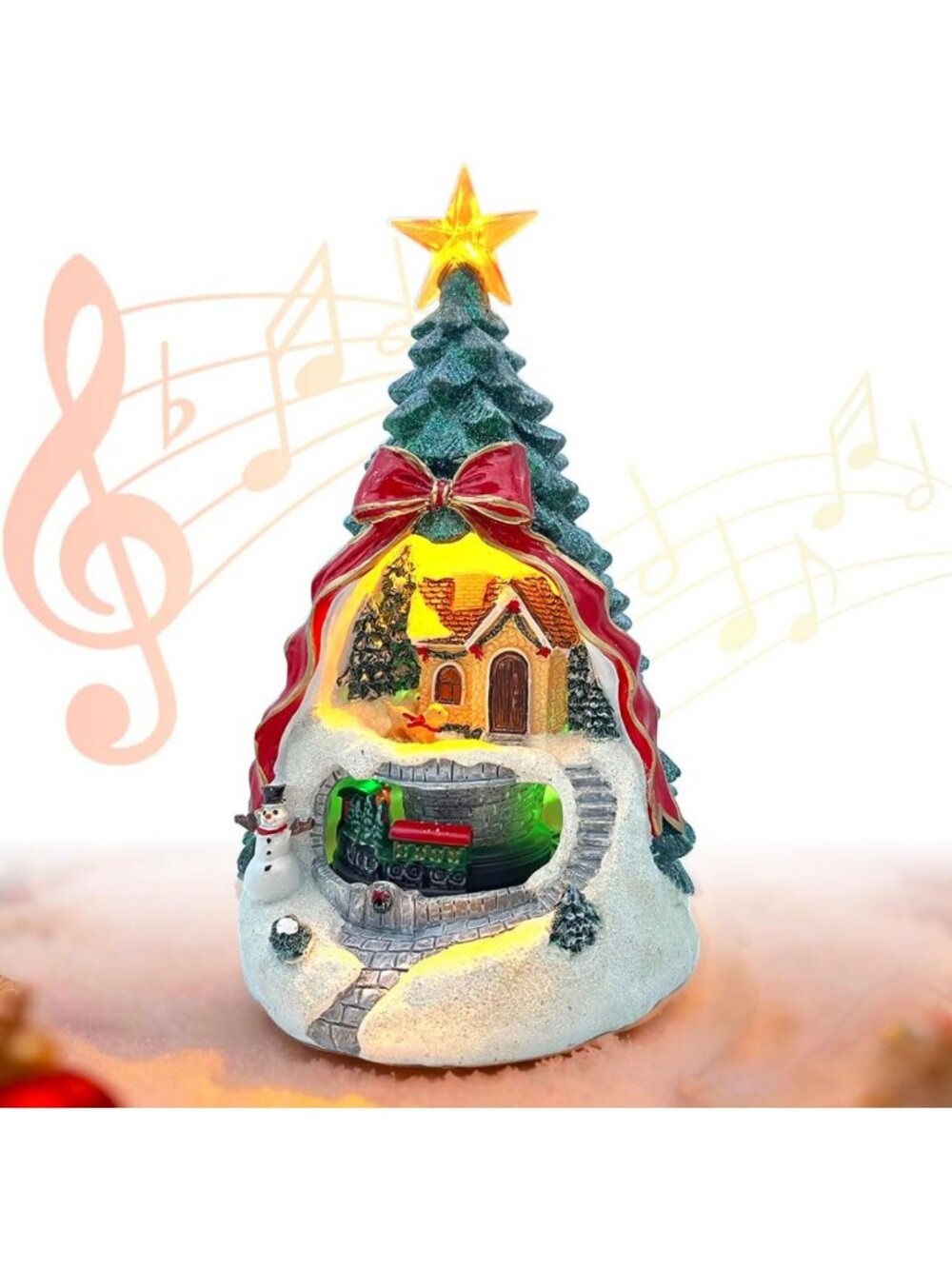 Animated Musical Christmas Tree Village with Rotating Train, LED Lights & Music